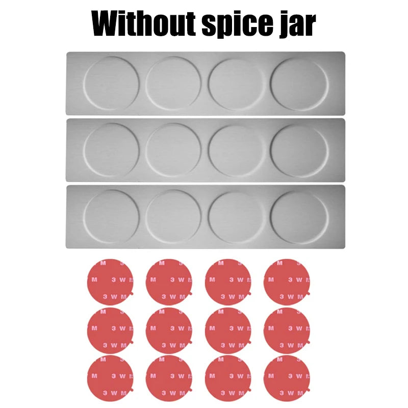 Magnetic Spice Jars with Wall Mounted Rack Stainless Steel Spice Tins Seasoning Containers with Spice Label Food Storage Base
