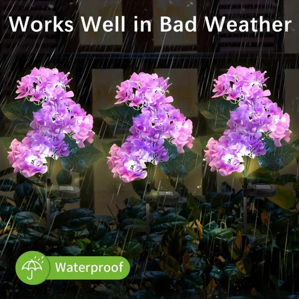 3Head Hydrangea Rose Flower Solar Led Light Outdoor Garden Lawn Lamps for Garden Vegetable Patch Patio Country House Decoration