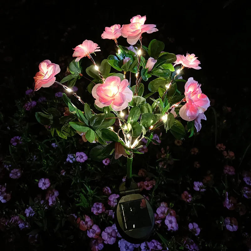 LED Solar Powered Garden Lights Azalea Flowers Outdoor Solar Waterproof Lights Summer Lawn Lights Pathway Decoration 103