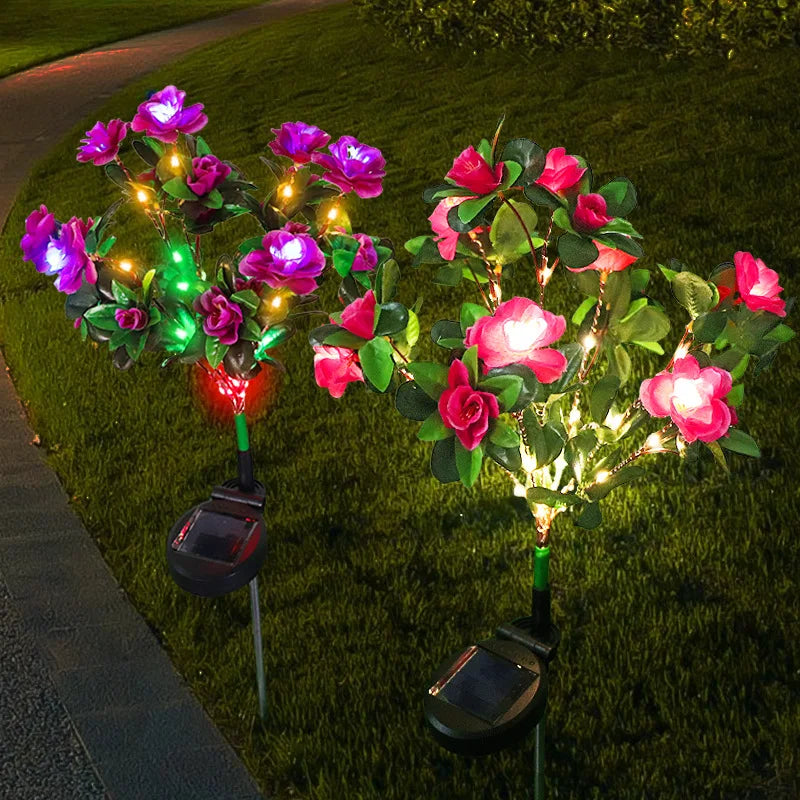 LED Solar Powered Garden Lights Azalea Flowers Outdoor Solar Waterproof Lights Summer Lawn Lights Pathway Decoration 103