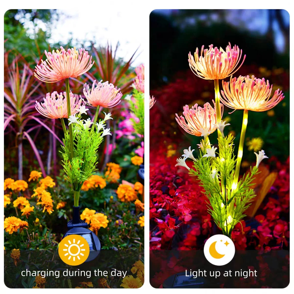 2PC Solar Powered Shore Flower Ground Plug-In Lamp, Outdoor Waterproof, Beautiful Flower Decoration, 1Pcourtyard Lawn Decoration