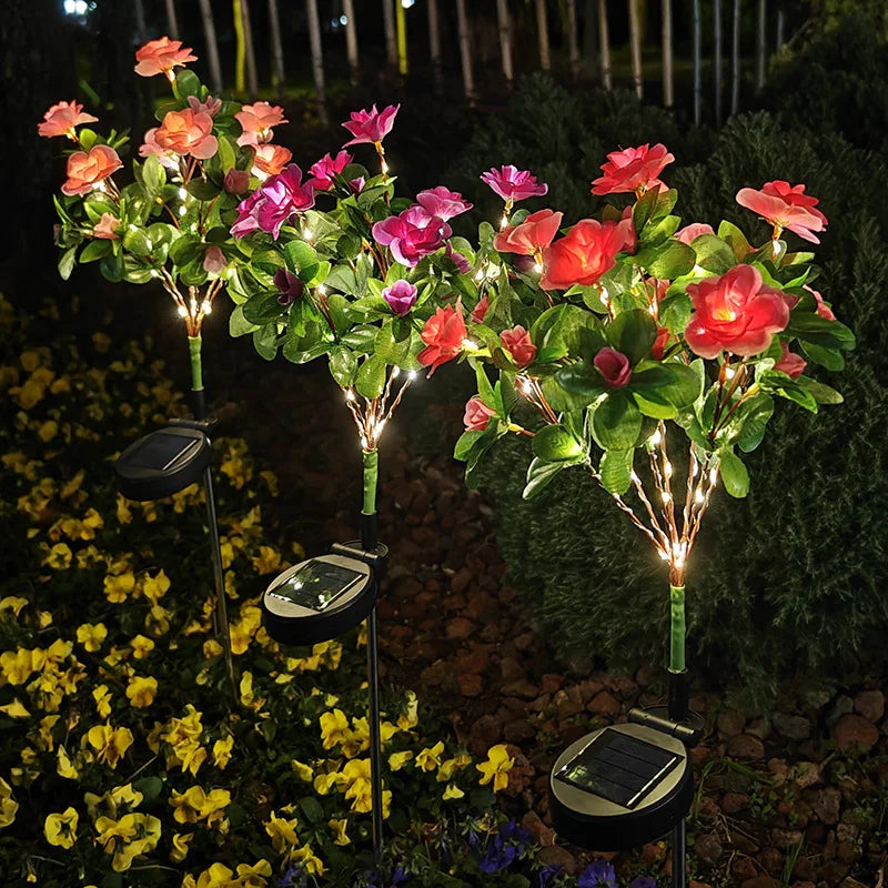LED Solar Powered Garden Lights Azalea Flowers Outdoor Solar Waterproof Lights Summer Lawn Lights Pathway Decoration 103