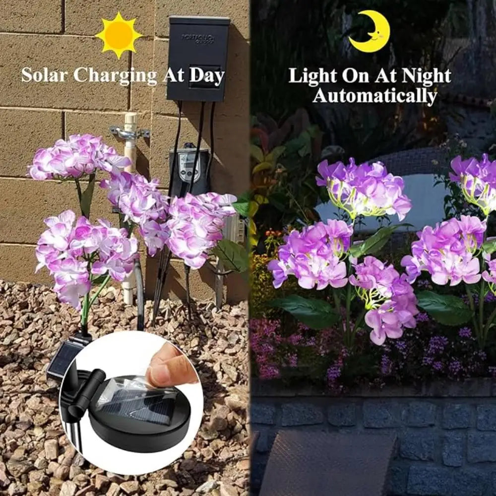 3Head Hydrangea Rose Flower Solar Led Light Outdoor Garden Lawn Lamps for Garden Vegetable Patch Patio Country House Decoration