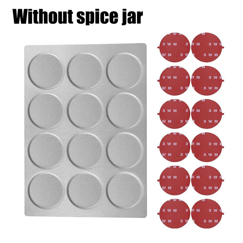 Magnetic Spice Jars with Wall Mounted Rack Stainless Steel Spice Tins Seasoning Containers with Spice Label Food Storage Base