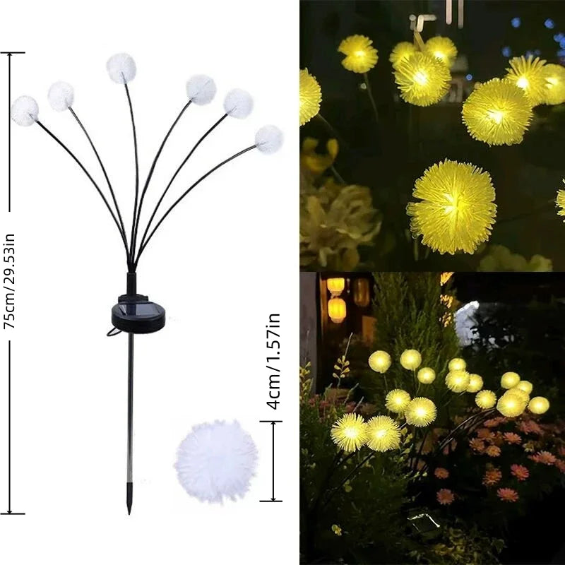 Solar Dandelion Lights, 6 Heads Always On/Flashing Lawn Lamp, LED Landscape Lighting Garden Decoration, Ground Plug Light