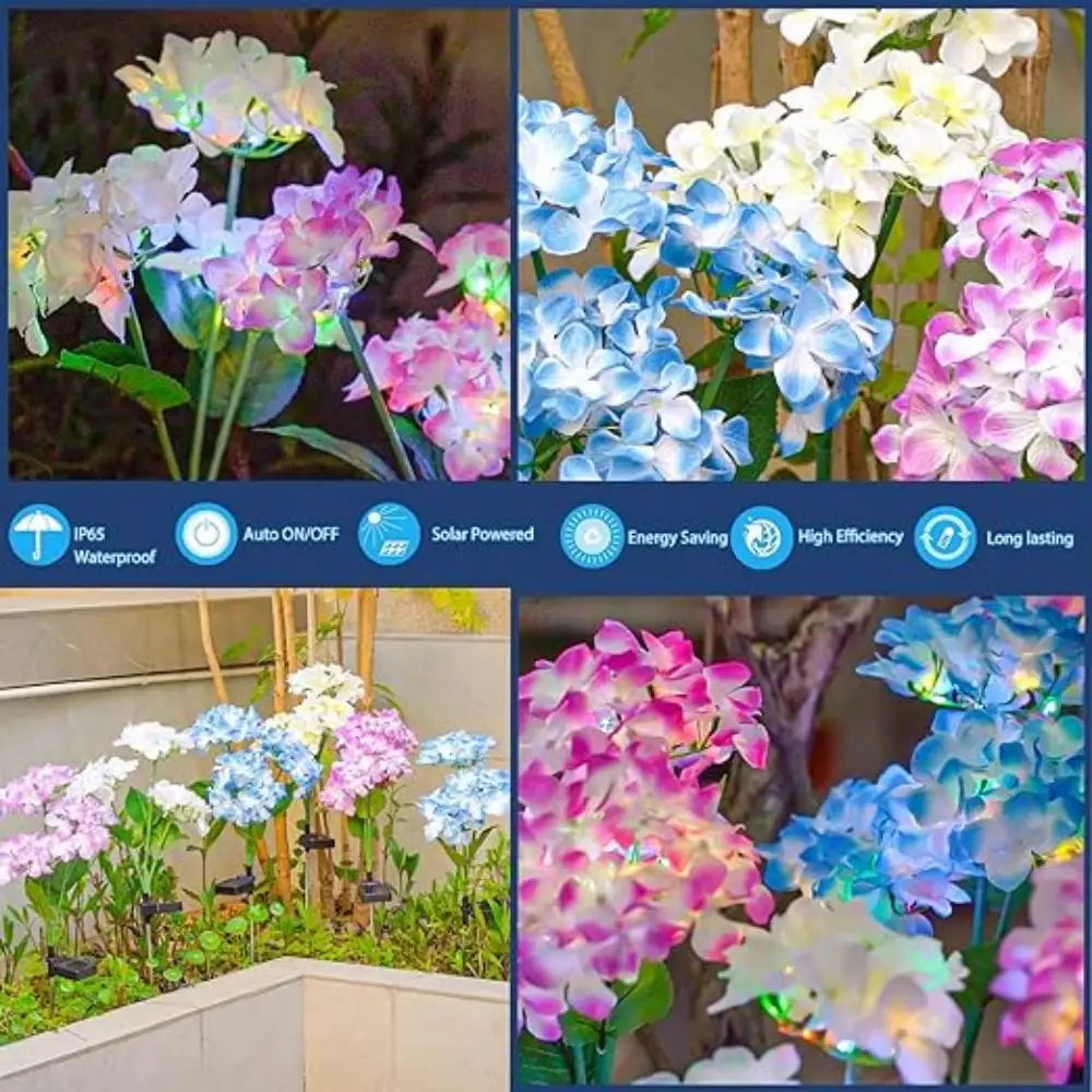3Head Hydrangea Rose Flower Solar Led Light Outdoor Garden Lawn Lamps for Garden Vegetable Patch Patio Country House Decoration