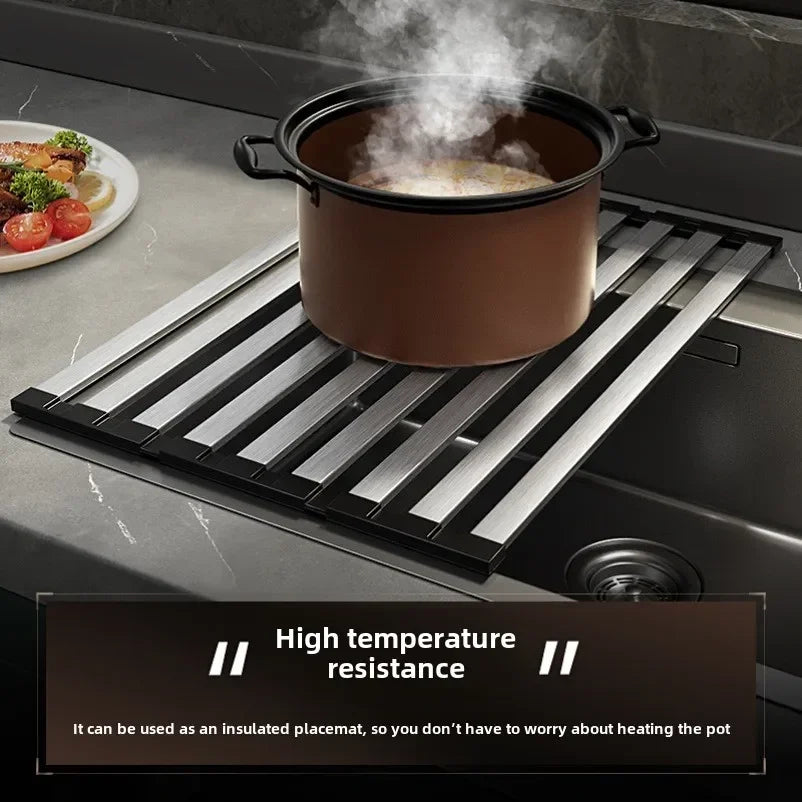 304 Stainless Steel Kitchen Sink Drain Rack, Sink Bowl and Dish Storage Rack, Foldable and Retractable Drain Basket