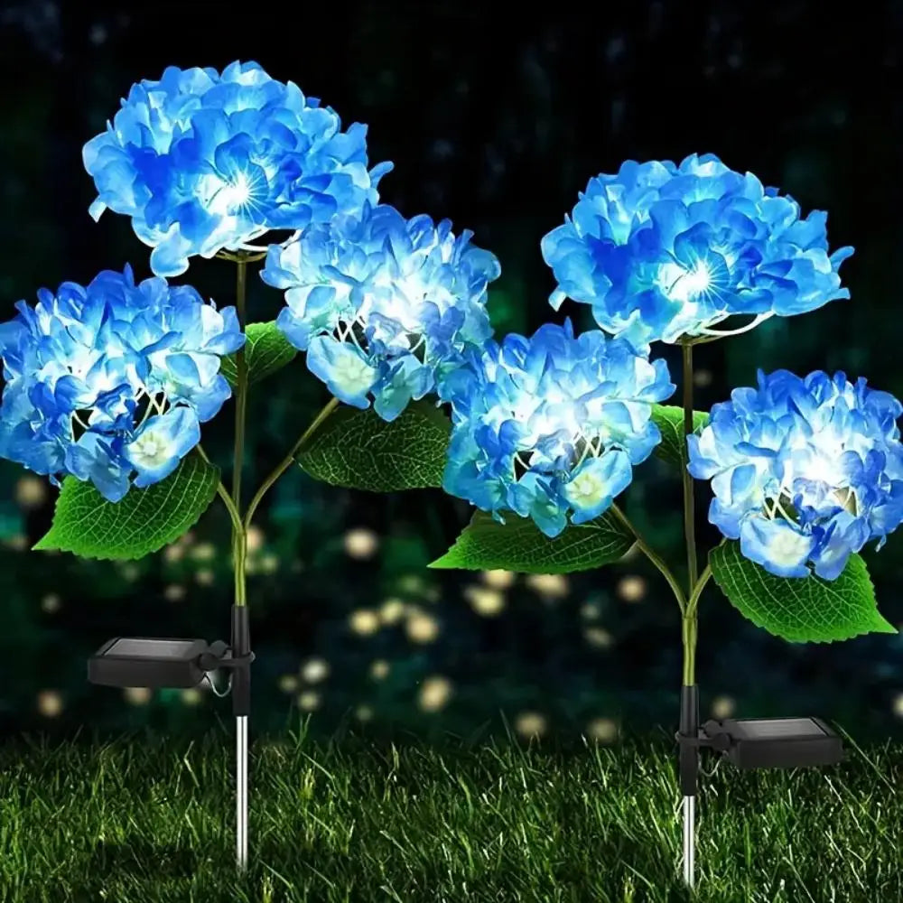 3Head Hydrangea Rose Flower Solar Led Light Outdoor Garden Lawn Lamps for Garden Vegetable Patch Patio Country House Decoration