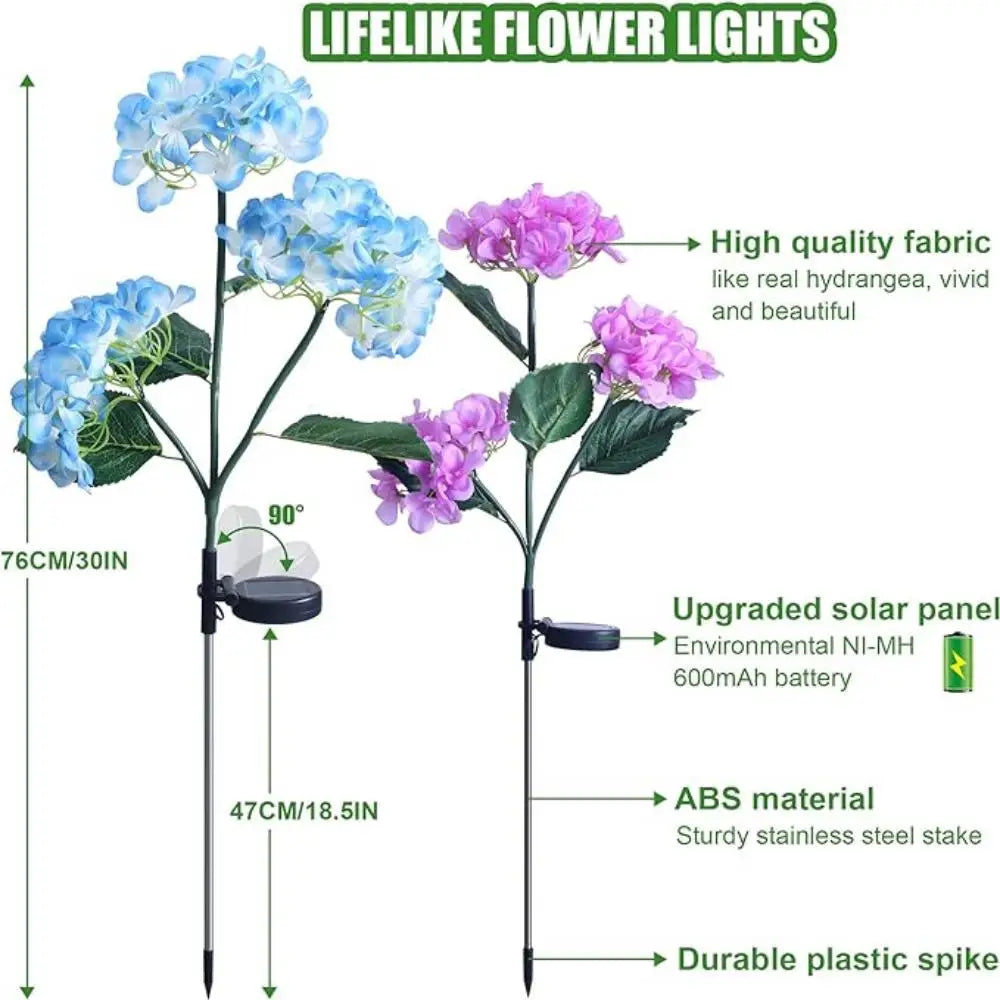 3Head Hydrangea Rose Flower Solar Led Light Outdoor Garden Lawn Lamps for Garden Vegetable Patch Patio Country House Decoration