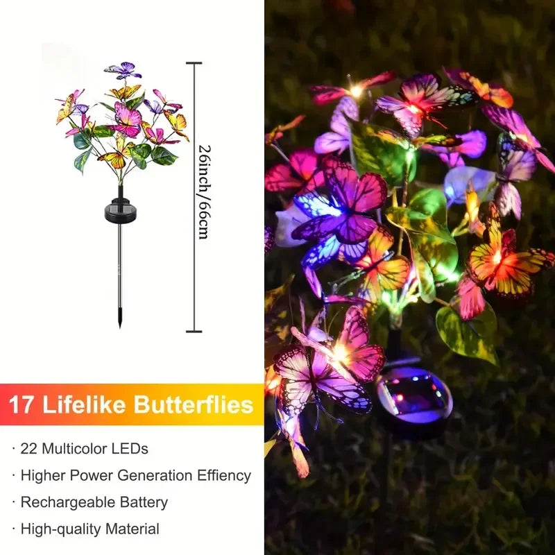 Solar LED Butterfly Flower Light Outdoor Simulation Butterfly Lawn Lamp Garden Waterproof Landscape for Home Christmas Decor