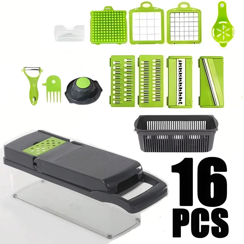 Kitchen Multifunctional Household Dicing Slicing and Shredding Quick Vegetable Cutter 14/16 Piece Vegetable Cutter Set