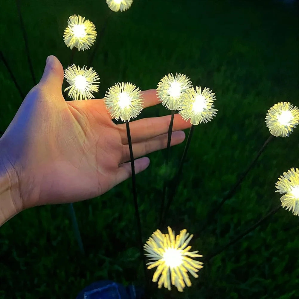 Solar Dandelion Lights, 6 Heads Always On/Flashing Lawn Lamp, LED Landscape Lighting Garden Decoration, Ground Plug Light