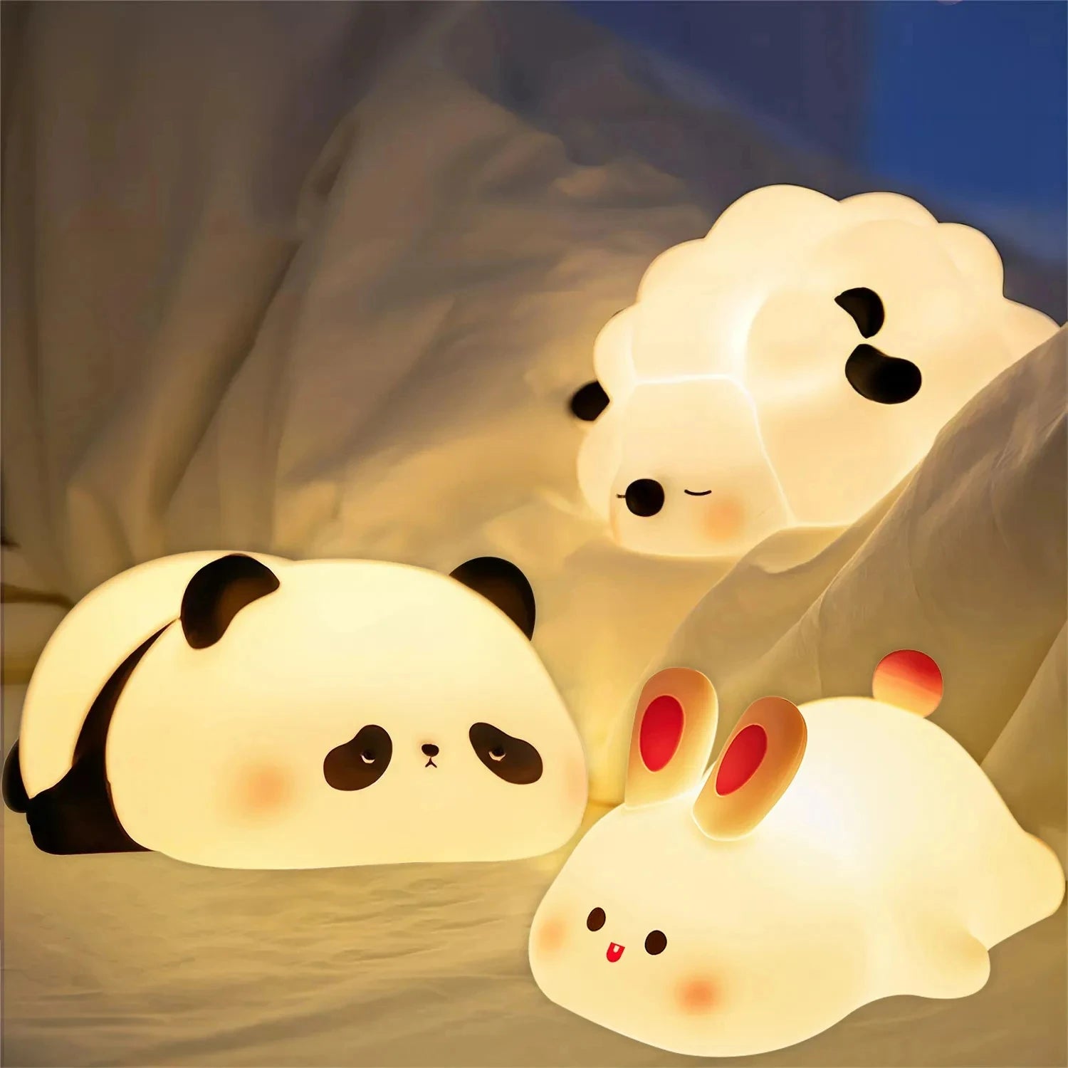 Cute Animal Touch Sensor LED Night Lamp USB Rechargeable Silicone Lamp Timing Bedside Desktop Decoration Cartoon Book Lights