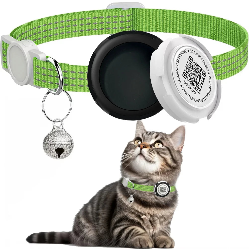 GPS Tracker Cat Collar with Airtag Case & QR ID Tag Dual Protection Reflective Kitten Collar for Cats Gatos Puppy Air Tag Cats