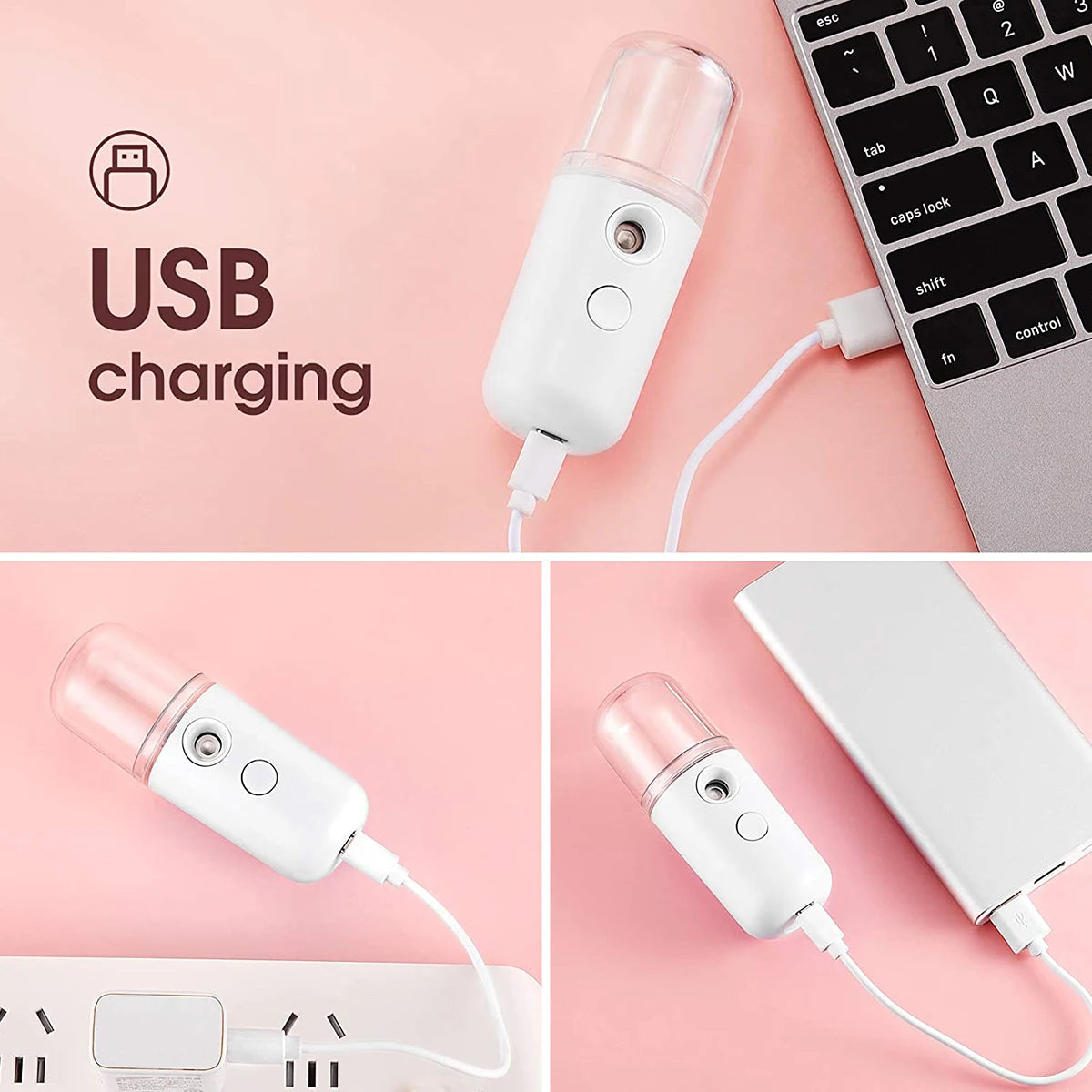 Portable Mini Facial Steamer Face Skin Care Nano Mist Sprayer Vaporizer Beauty Water Spa Nebulizer Humidifier USB Rechargeable
